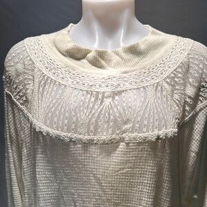 Free People Cream Long Sleeve Lace Top